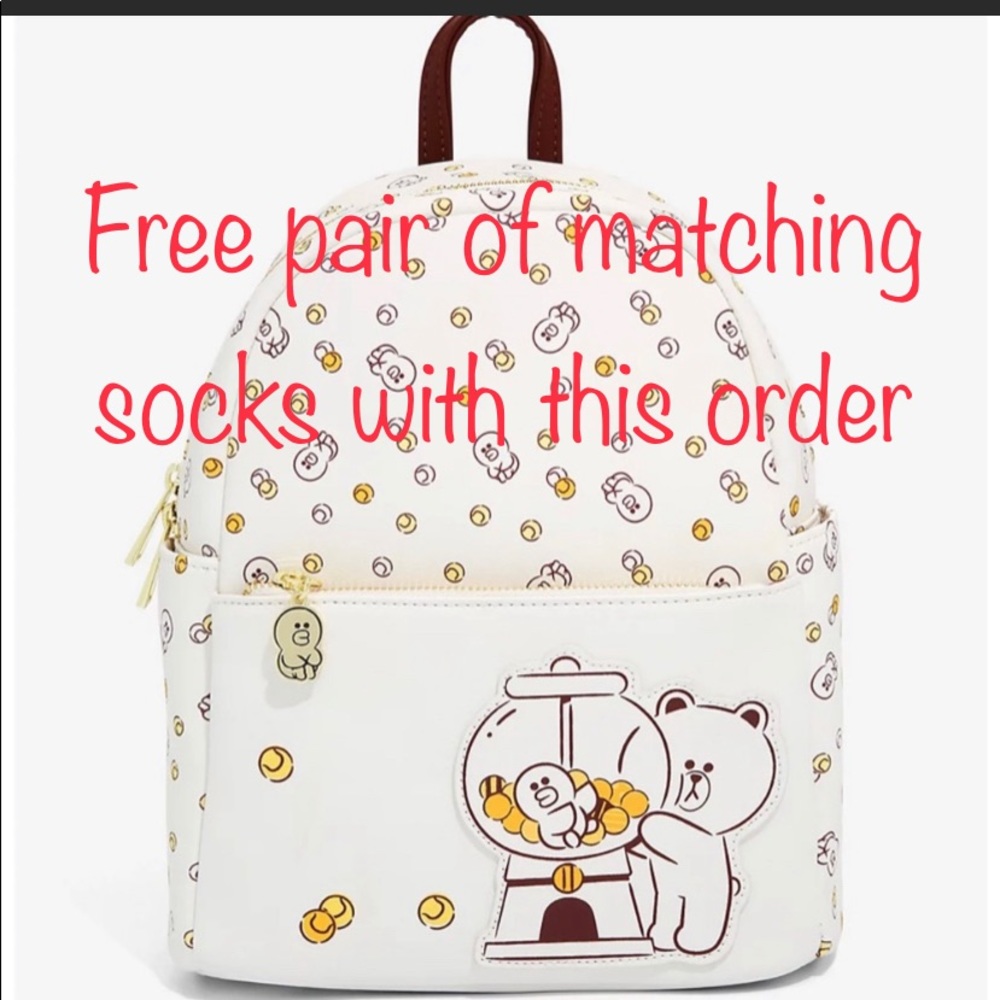 Brown and Friends faux leather mini backpack/ and free pair of matching socks